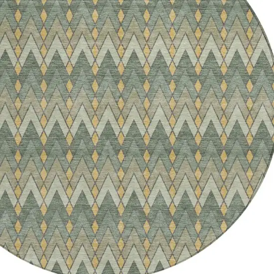 8' Green And Gold Round Geometric Washable Indoor Outdoor Area Rug Photo 3