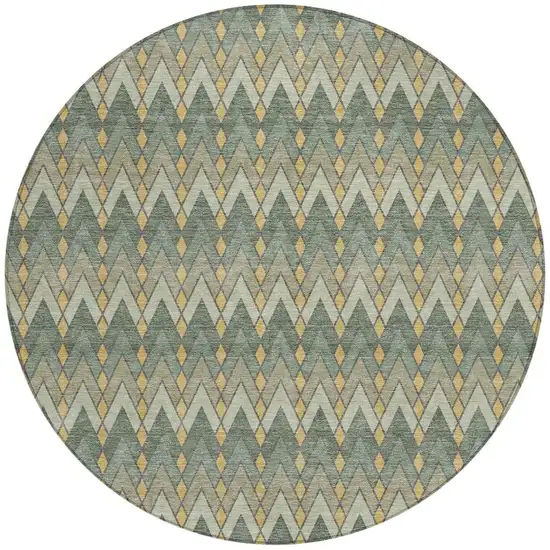 8' Green And Gold Round Geometric Washable Indoor Outdoor Area Rug Photo 4