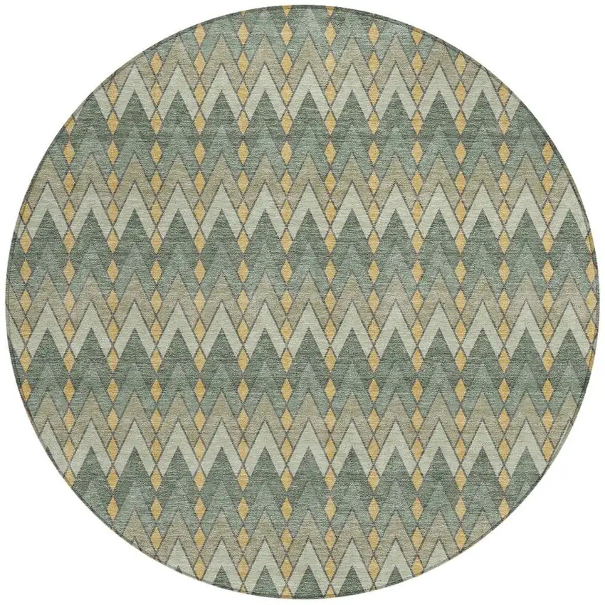 8' Green And Gold Round Geometric Washable Indoor Outdoor Area Rug Photo 4