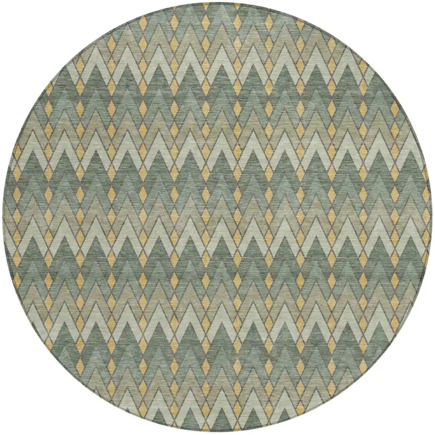 8' Green And Gold Round Geometric Washable Indoor Outdoor Area Rug Photo 2