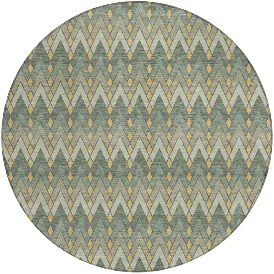 8' Green And Gold Round Geometric Washable Indoor Outdoor Area Rug Photo 2