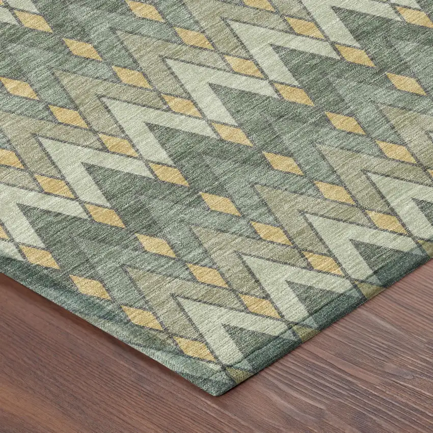 8' Green And Gold Round Geometric Washable Indoor Outdoor Area Rug Photo 5