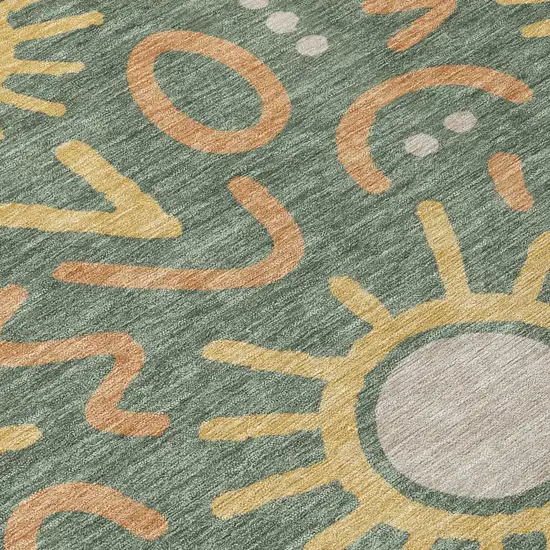 8' Green And Gold Round Geometric Washable Indoor Outdoor Area Rug Photo 5