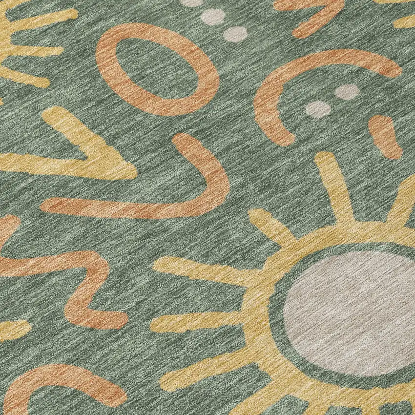 8' Green And Gold Round Geometric Washable Indoor Outdoor Area Rug Photo 5