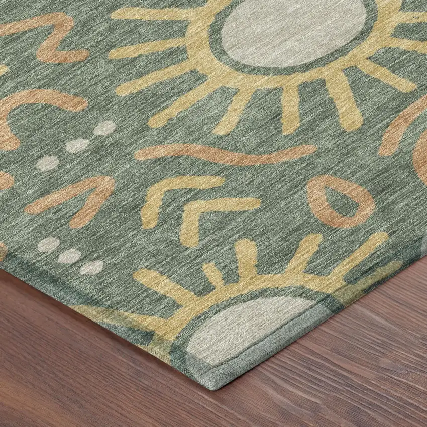 8' Green And Gold Round Geometric Washable Indoor Outdoor Area Rug Photo 4