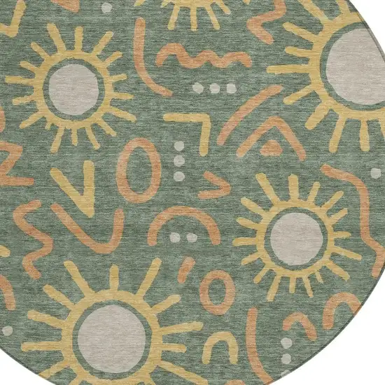 8' Green And Gold Round Geometric Washable Indoor Outdoor Area Rug Photo 2