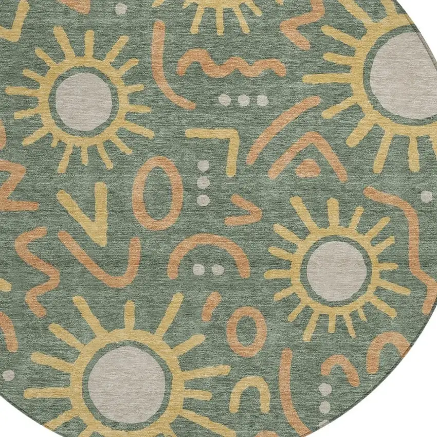 8' Green And Gold Round Geometric Washable Indoor Outdoor Area Rug Photo 2