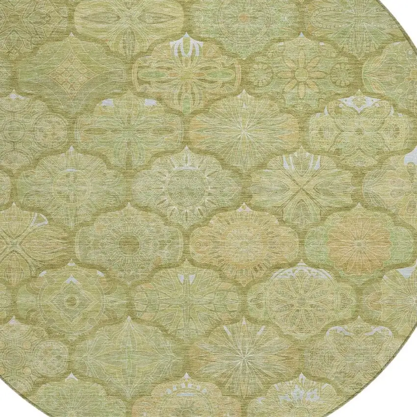 8' Green And Gold Round Ogee Washable Indoor Outdoor Area Rug Photo 9