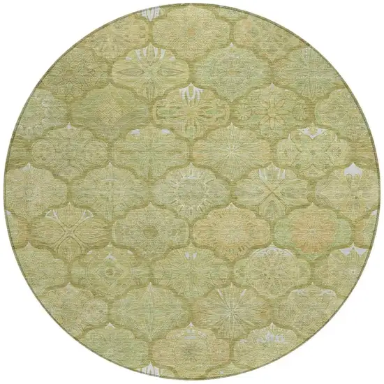8' Green And Gold Round Ogee Washable Indoor Outdoor Area Rug Photo 2