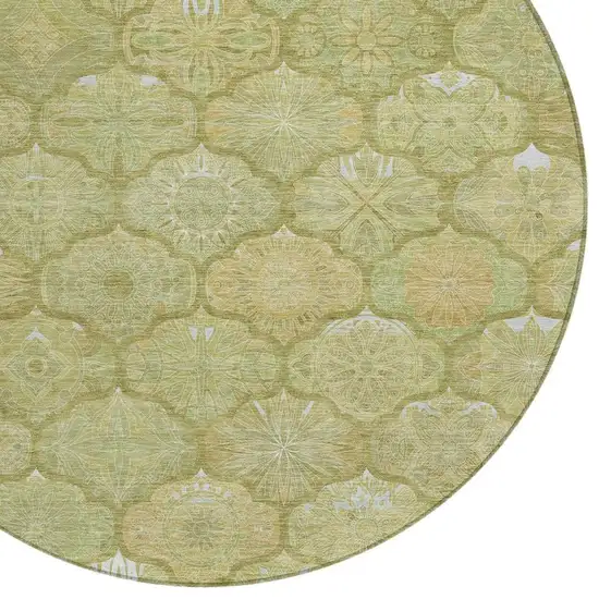 8' Green And Gold Round Ogee Washable Indoor Outdoor Area Rug Photo 7