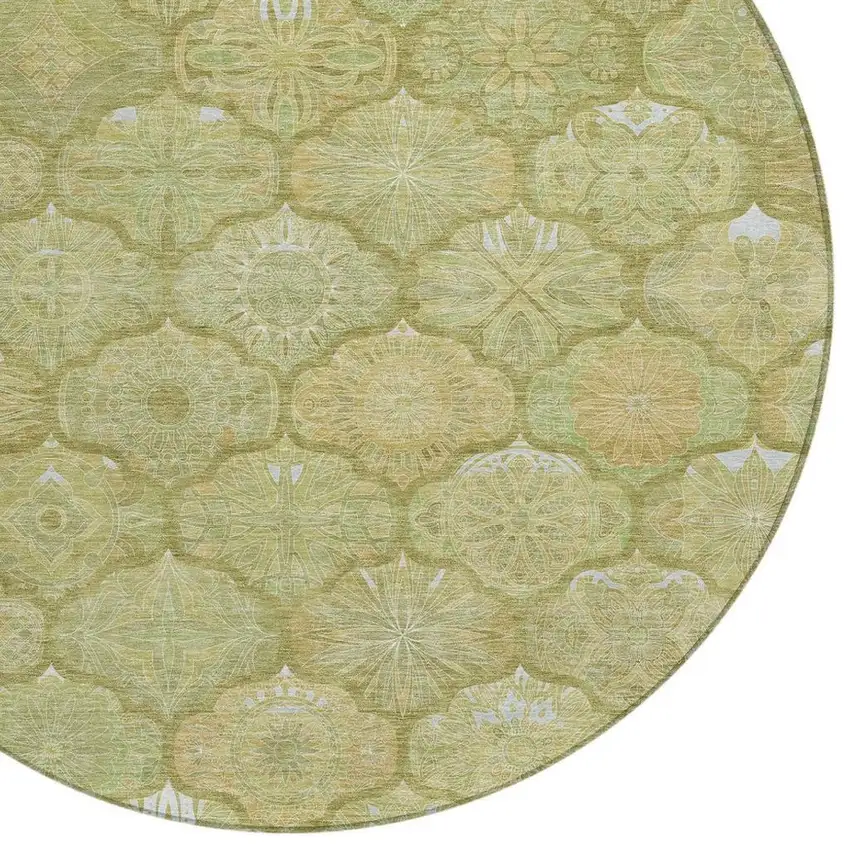 8' Green And Gold Round Ogee Washable Indoor Outdoor Area Rug Photo 7