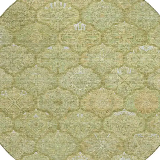 8' Green And Gold Round Ogee Washable Indoor Outdoor Area Rug Photo 6