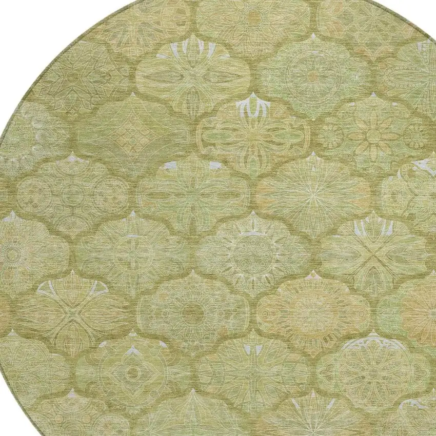 8' Green And Gold Round Ogee Washable Indoor Outdoor Area Rug Photo 8