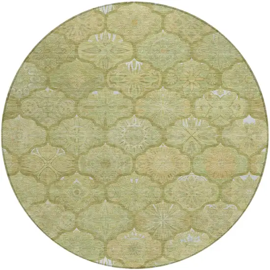 8' Green And Gold Round Ogee Washable Indoor Outdoor Area Rug Photo 3