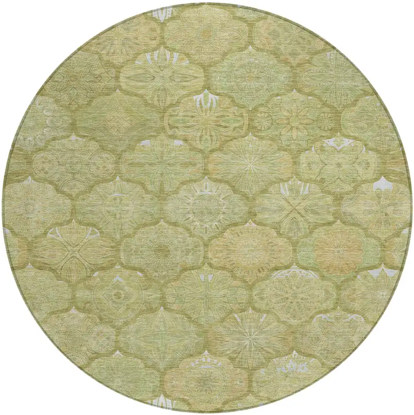 8' Green And Gold Round Ogee Washable Indoor Outdoor Area Rug Photo 3