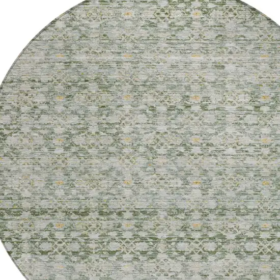 8' Green And Gold Round Striped Washable Indoor Outdoor Area Rug Photo 8