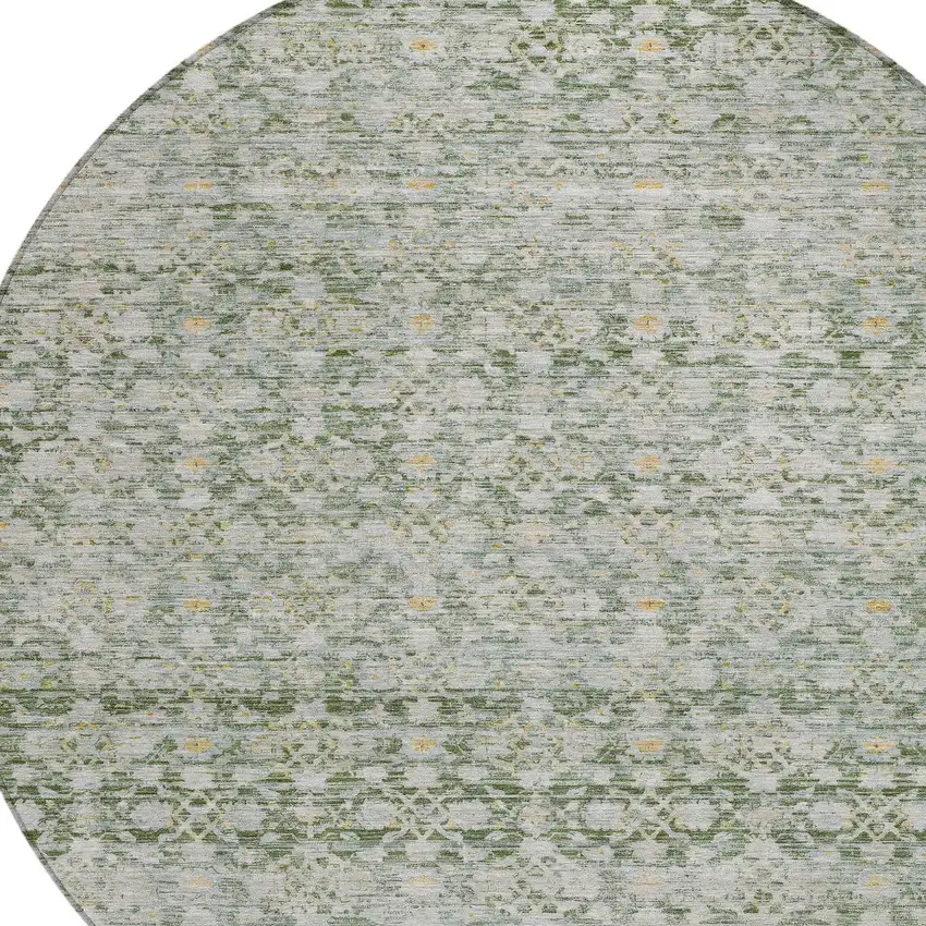 8' Green And Gold Round Striped Washable Indoor Outdoor Area Rug Photo 8