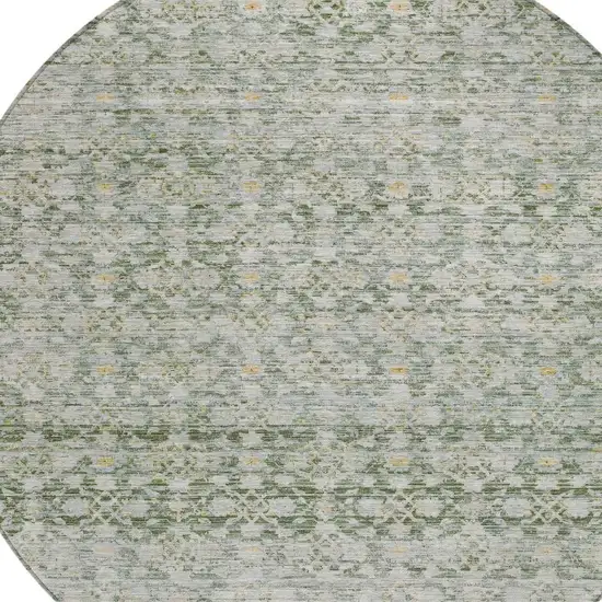 8' Green And Gold Round Striped Washable Indoor Outdoor Area Rug Photo 4