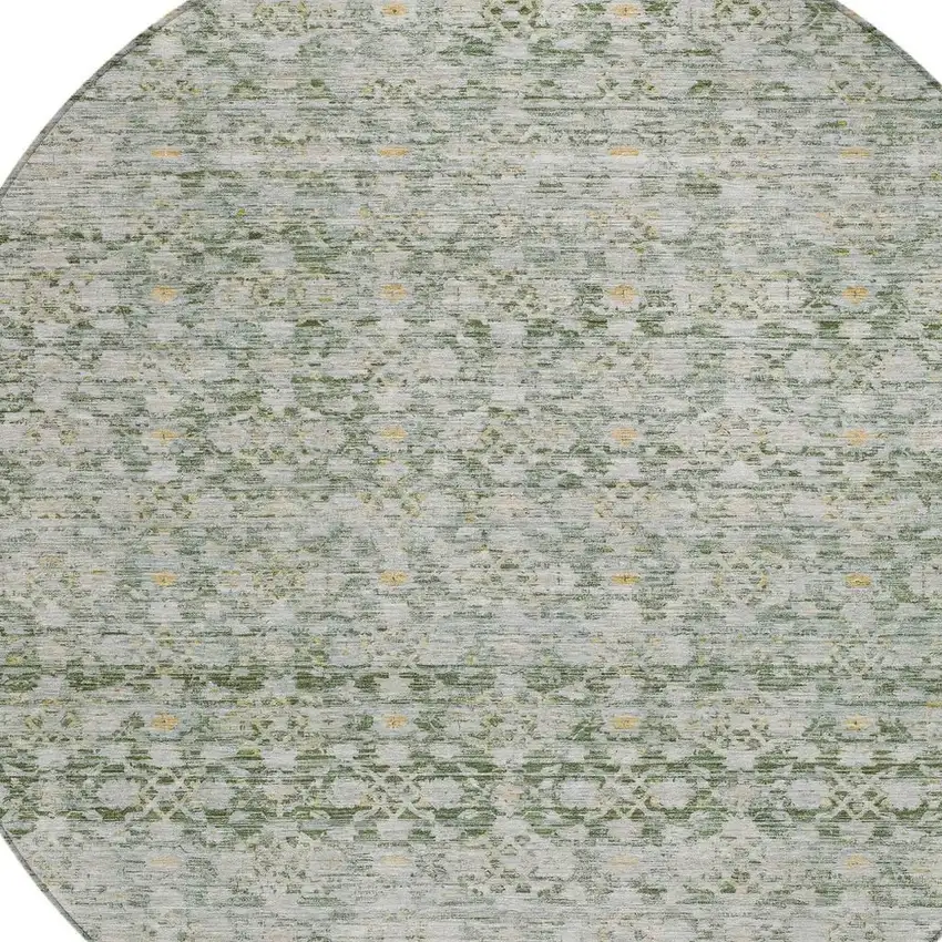 8' Green And Gold Round Striped Washable Indoor Outdoor Area Rug Photo 4