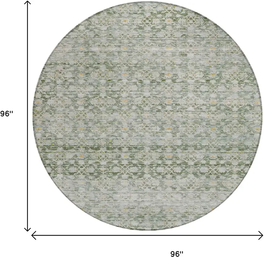 8' Green And Gold Round Striped Washable Indoor Outdoor Area Rug Photo 9