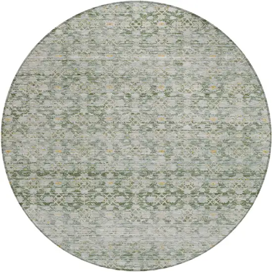 8' Green And Gold Round Striped Washable Indoor Outdoor Area Rug Photo 1