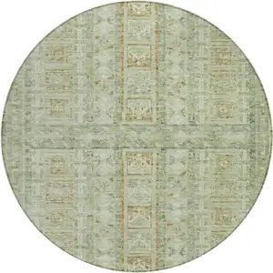 Photo of 8' Green And Gold Round Striped Washable Indoor Outdoor Area Rug