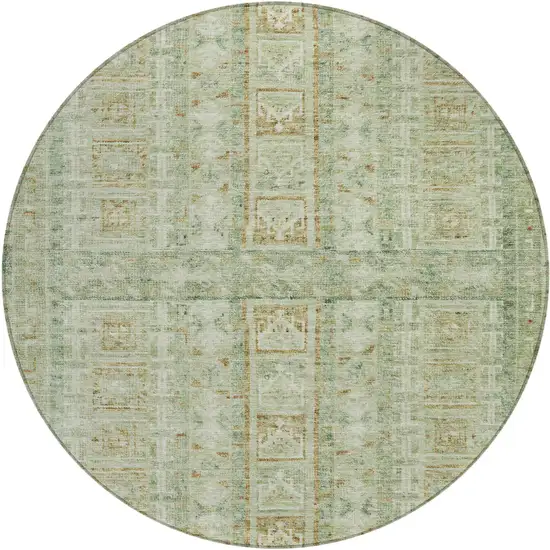 8' Green And Gold Round Striped Washable Indoor Outdoor Area Rug Photo 1