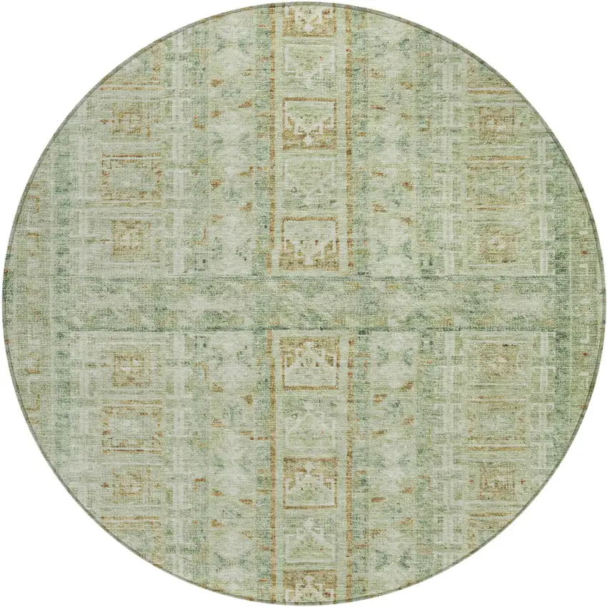 8' Green And Gold Round Striped Washable Indoor Outdoor Area Rug Photo 1