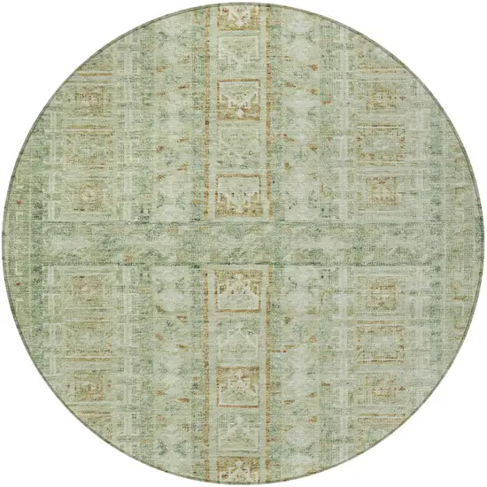 8' Green And Gold Round Striped Washable Indoor Outdoor Area Rug Photo 4