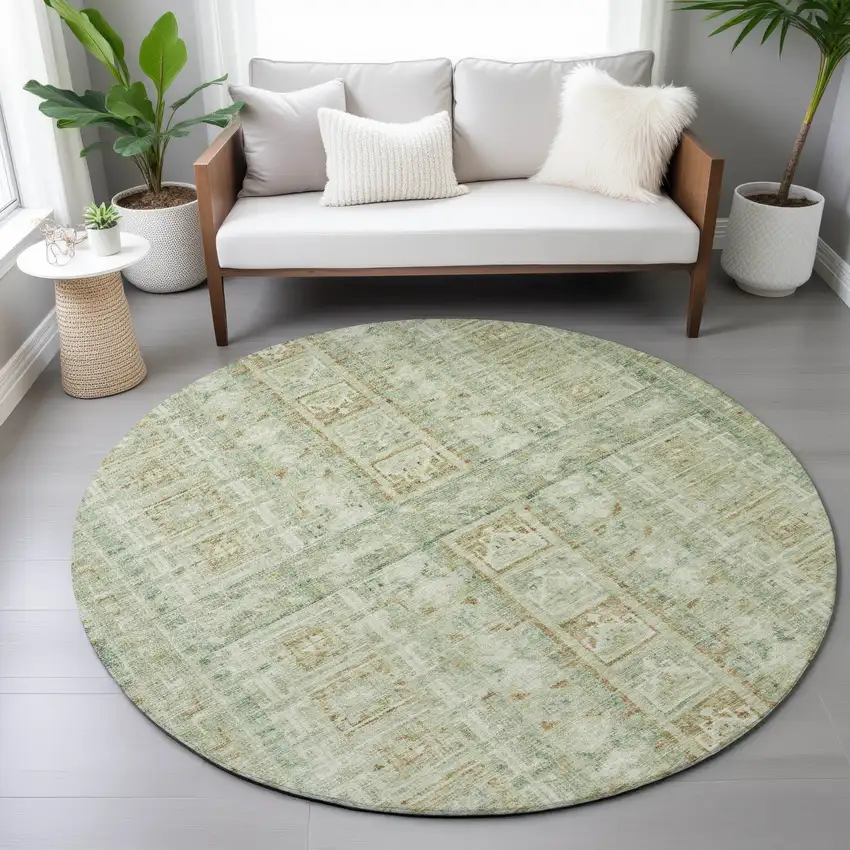 8' Green And Gold Round Striped Washable Indoor Outdoor Area Rug Photo 9
