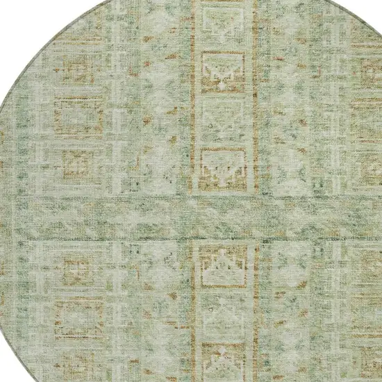 8' Green And Gold Round Striped Washable Indoor Outdoor Area Rug Photo 5