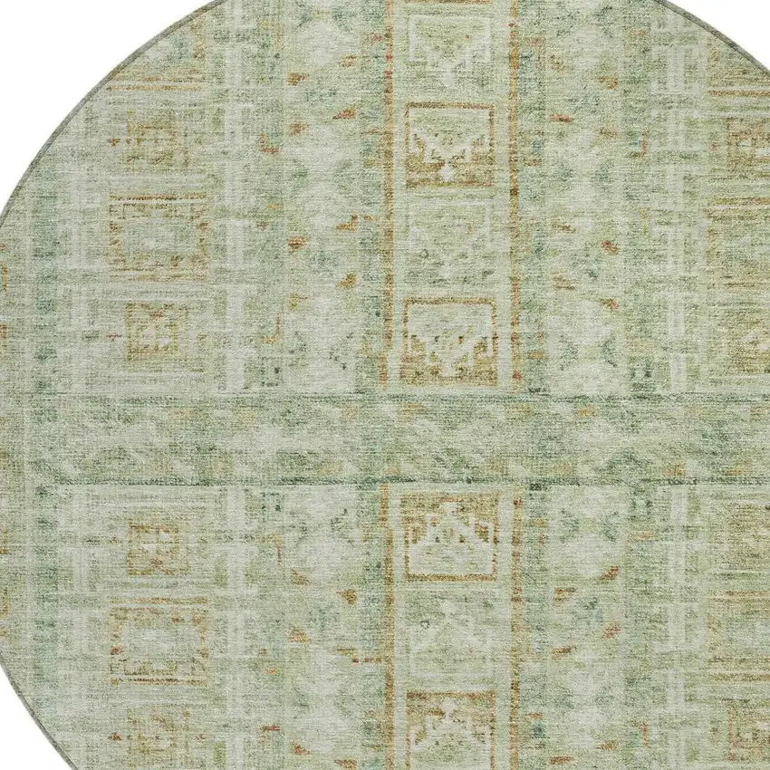 8' Green And Gold Round Striped Washable Indoor Outdoor Area Rug Photo 5