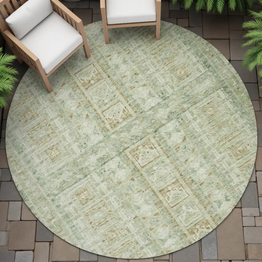 8' Green And Gold Round Striped Washable Indoor Outdoor Area Rug Photo 8