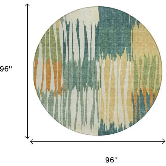 8' Green And Gold Round Striped Washable Indoor Outdoor Area Rug Photo 6