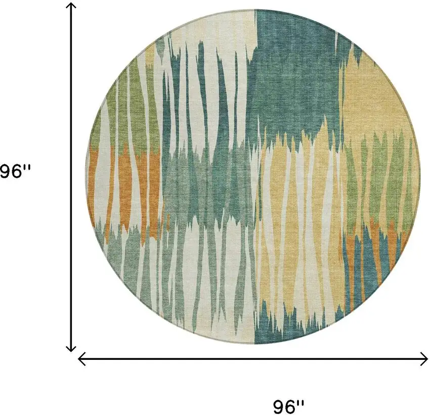 8' Green And Gold Round Striped Washable Indoor Outdoor Area Rug Photo 6