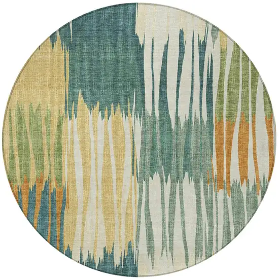 8' Green And Gold Round Striped Washable Indoor Outdoor Area Rug Photo 3