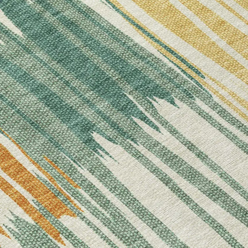8' Green And Gold Round Striped Washable Indoor Outdoor Area Rug Photo 5