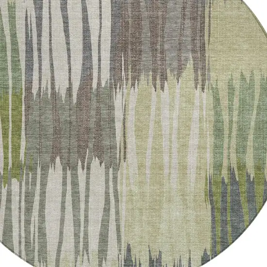 8' Green And Graphite Round Striped Washable Indoor Outdoor Area Rug Photo 2