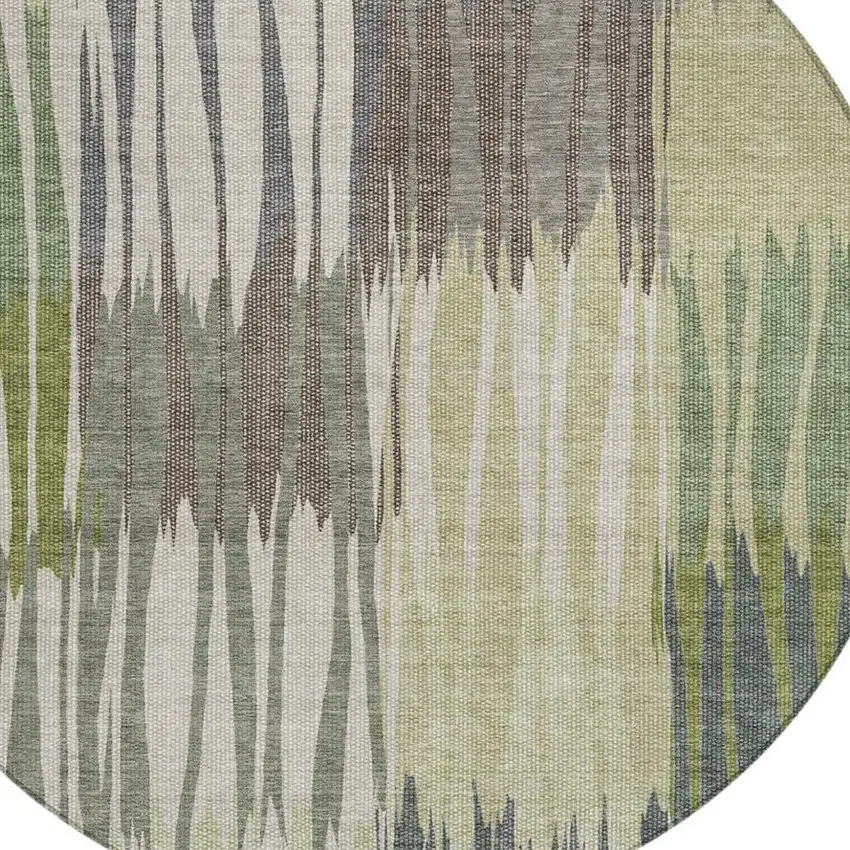 8' Green And Graphite Round Striped Washable Indoor Outdoor Area Rug Photo 2