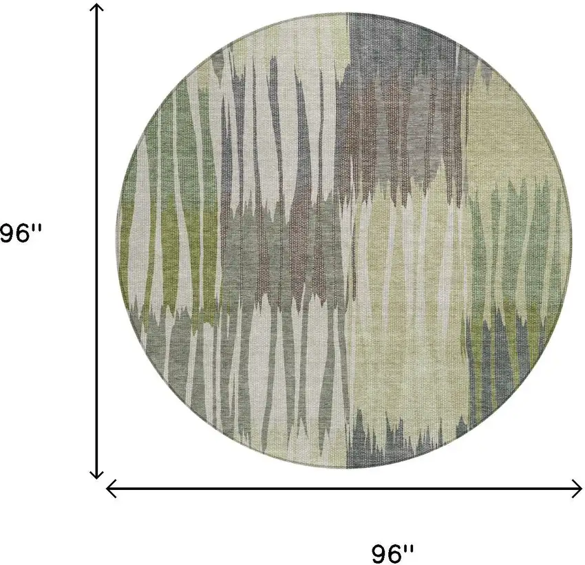 8' Green And Graphite Round Striped Washable Indoor Outdoor Area Rug Photo 6
