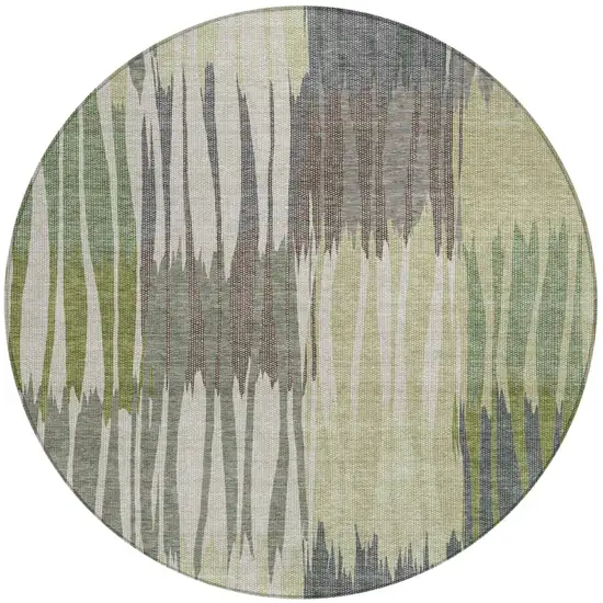 8' Green And Graphite Round Striped Washable Indoor Outdoor Area Rug Photo 1