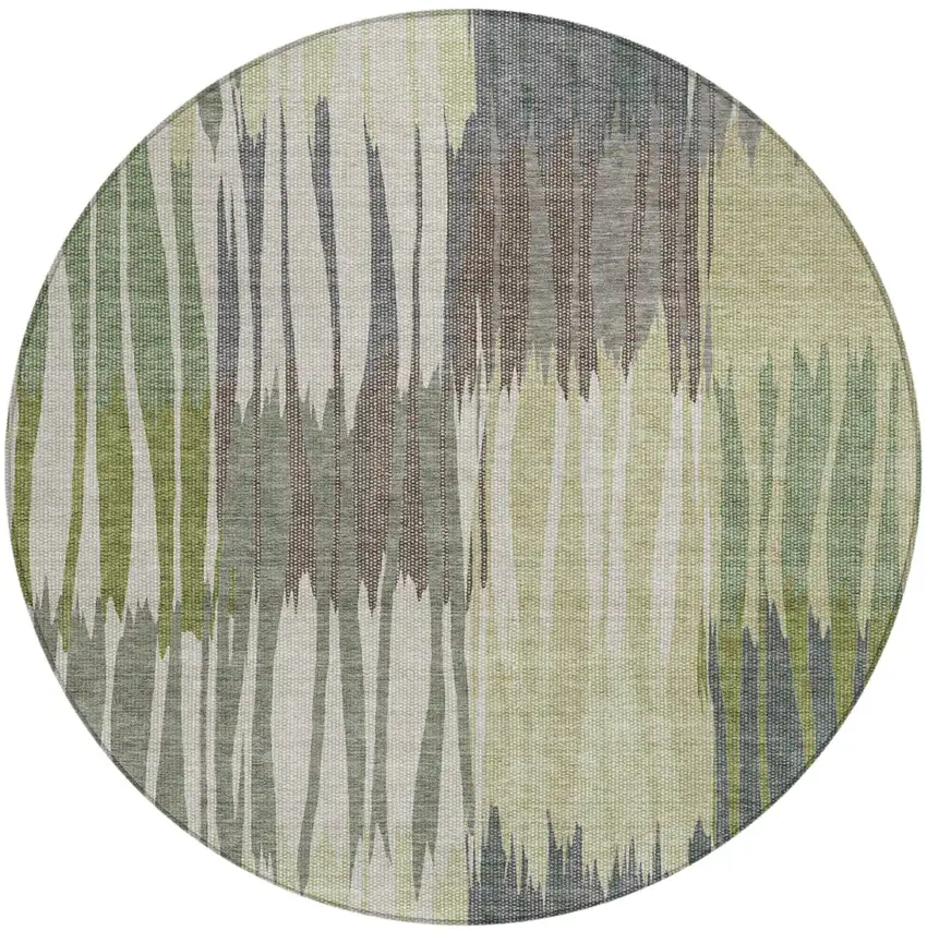 8' Green And Graphite Round Striped Washable Indoor Outdoor Area Rug Photo 1