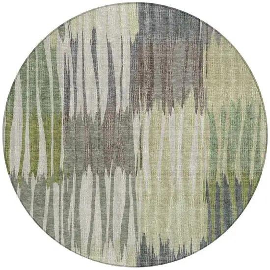 8' Green And Graphite Round Striped Washable Indoor Outdoor Area Rug Photo 3