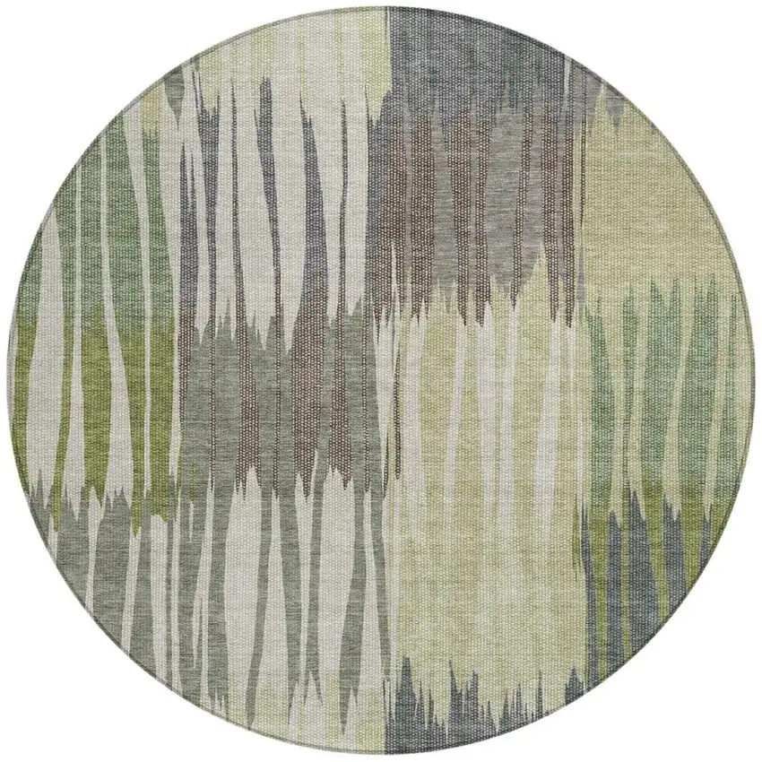8' Green And Graphite Round Striped Washable Indoor Outdoor Area Rug Photo 3