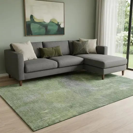 8' Green And Gray Abstract Washable Area Rug With UV Protection Photo 2