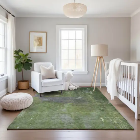 8' Green And Gray Abstract Washable Area Rug With UV Protection Photo 5