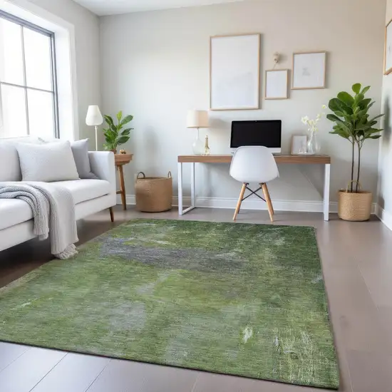 8' Green And Gray Abstract Washable Area Rug With UV Protection Photo 4