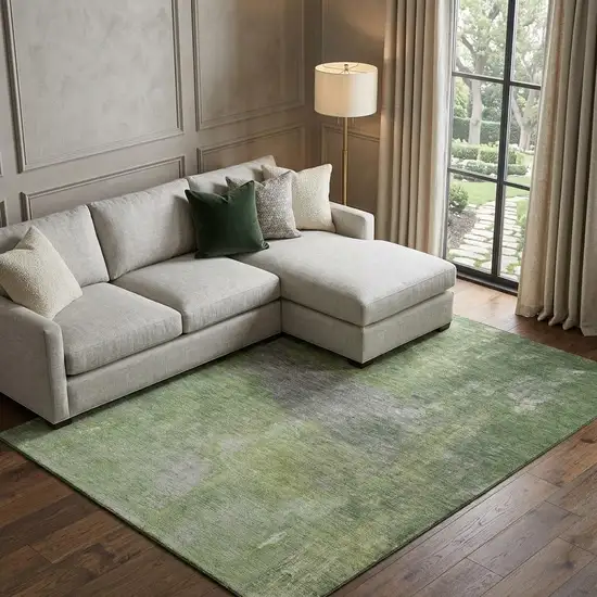 8' Green And Gray Abstract Washable Area Rug With UV Protection Photo 1