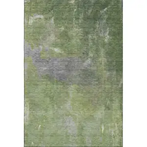 Photo of 8' Green And Gray Abstract Washable Area Rug With UV Protection