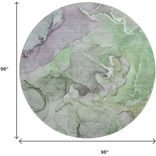 8' Green And Gray Abstract Washable Round Rug With UV Protection Photo 3